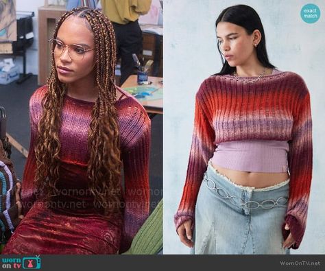 Elle’s cropped tie dye sweater on Heartstopper.  Outfit Details: https://wornontv.net/467212/ Elle Heartstopper Outfits, Heartstopper Fashion, Heartstopper Outfits, Elle Heartstopper, Yasmin Finney, Elle Argent, Generation Gap, Kimmy Schmidt, Lacey Chabert