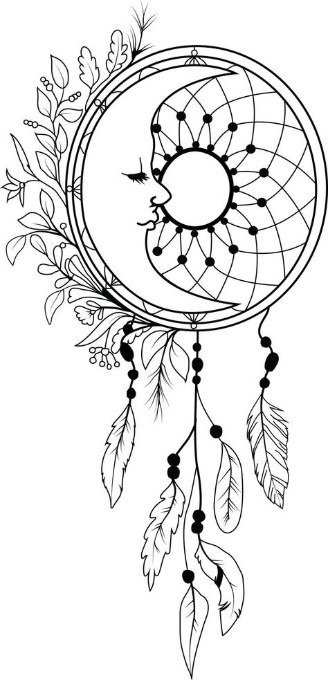 Atrapasueños Tattoo, Dream Catcher Coloring Pages, Dream Catcher Drawing, Atrapasueños Diy, Beautiful Pencil Drawings, Dream Catcher Mandala, Moon Dreamcatcher, Dream Catcher Tattoo, Mandalas Painting