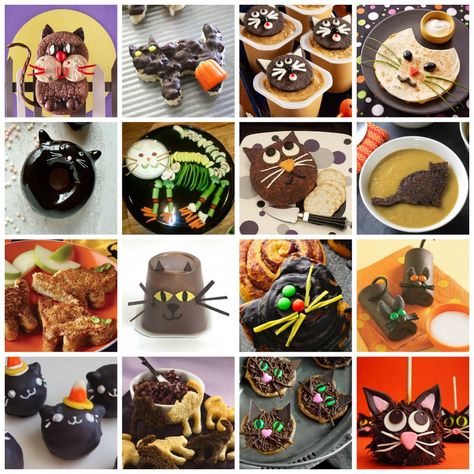 Black Cat Themed Food, Black Cat Dessert Ideas, Black Cat Food Ideas, Black Cat Dessert, Cat Themed Snacks, Treats For Halloween, Movie Food, Halloween Rainbow, Cat Themed Parties