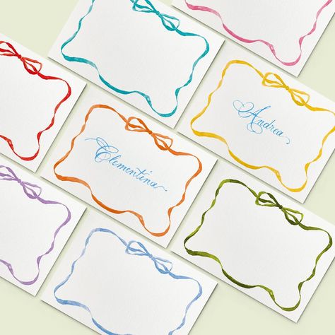 Ribbon Place Cards, Rainbow Ribbons, Birth Announcement Photos, Rainbow Ribbon, Dark Orange, Hand Painted Artwork, Letter Art, Over The Rainbow, Name Cards