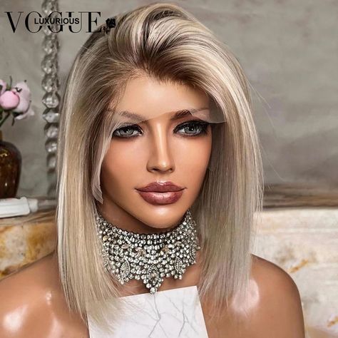 Ombre Platinum Colored Ash Blonde Brazilian Remy Human Hair Closure Wigs 13X4 Transparent Lace