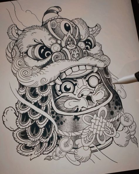 Sleeve Tattoos Japanese, Dragon Koi Tattoo Design, Tattoo Daruma, Japanese Forearm Tattoo, Daruma Doll Tattoo, Tattoos Japanese, Tattoo Japanese, Doll Tattoo, Yin Yang Tattoos