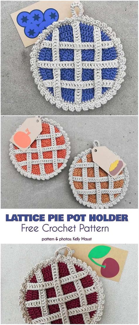 Crochet Egg Potholder Free Pattern, Cute Crochet Coaster Ideas, Crochet Pie Potholder, Free Crochet Patterns Easy Fast, Craft Patterns Free, Pie Pot Holder, Knitting Bag Sewing Pattern, Random Crochet, Crochet Pot Holders