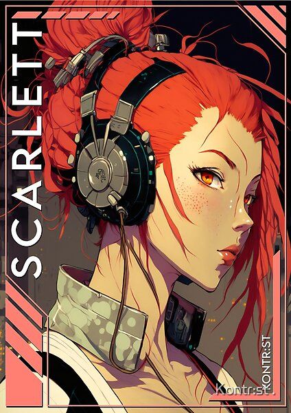 Introducing Scarlett, a calm and discerning cyberpunk-inspired young woman with fiery red hair, freckles, black headphones, and a white jacket, set against an urban background. With her tech-savvy look and sharp features, Scarlett is the ultimate embodimen Red Hair Cyberpunk, Techwear Headphones, Red Cyberpunk, Cyberpunk Headphones, Cyberpunk Red, Cyberpunk Girl Art, Cyberpunk Women, Cyberpunk Character Design, Headphones Art