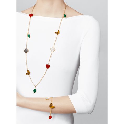 Lucky Alhambra long necklace, 12 motifs - VCARD80100- Van Cleef & Arpels Red Necklace Outfit, Long Necklace Outfit, Alhambra Bracelet, Van Cleef And Arpels Jewelry, Van Cleef & Arpels, Rose Gold Pendant Necklace, Necklace Outfit, Four Leaf Clover Necklace, Gold Necklace Simple