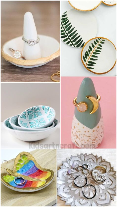 Easy DIY Air Dry Ring Holder Crafts Diy Ring Holder Dish, Homemade Ring Holder, Air Dry Clay Ring Holder, Air Dry Clay Ring, Diy Ring Holder, Ring Holder Diy, Cactus Ring, Different Types Of Painting, Clay Ring