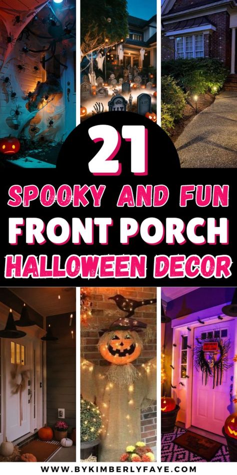 Front Porch Halloween Decorations Halloween Decorations Front Porch, Front Porch Halloween Ideas, Front Porch Halloween Decorations, Front Porch Halloween Decor, Halloween Porch Decorations Diy, Porch Halloween Decorations, Porch Halloween Decor, Front Porch Halloween, Porch Halloween