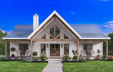 Modern Farmhouse Plan: 1,509 Square Feet, 3 Bedrooms, 2 Bathrooms - 009-00364 House Plans With Natural Light, Cabin Build, Barndominium Interior, Barn Style House Plans, Ivy House, Barndominium Floor Plans, Small Farmhouse, Country House Plan, Cottage Plan