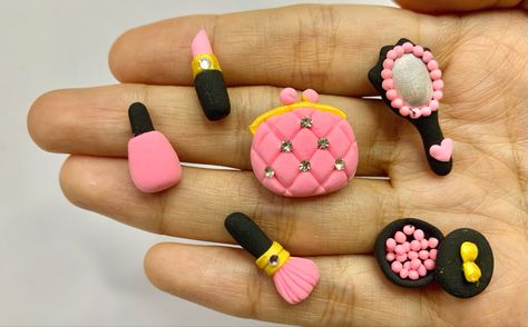 Barbie Polymer Clay, Polymer Clay Makeup, Miniature Makeup, Lipstick Mirror, Handmade Rakhi Designs, Polymer Clay Miniature, Clay Keychain, Clay Magnets, Handmade Rakhi