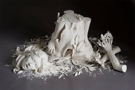 In her delicate crafted porcelain sculptures conceptual artist Kate MacDowell expresses her interpretation of the clash between the natural world and the modern-day environmental impact of industrialized society. The resulting works can be equal parts amusing and disturbing as the anatomical forms of humans and animals become inexplicably intertwined in her delicate porcelain forms. Via her artist statement: Kate Macdowell, Giorgio Vasari, Sculptures Céramiques, Conceptual Artist, Colossal Art, Porcelain Art, Sculpture Installation, Contemporary Ceramics, Antique Porcelain