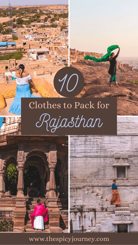 What to Wear in Rajasthan: Perfect Packing Guide for Women - The Spicy Journey Clothes For Rajasthan Trip, Tour Clothes For Women, Clothes To Wear In Udaipur, Udaipur Travel Outfit, Outfits To Wear In Rajasthan Trip, What To Wear In Jaipur Trip, Rajasthan Winter Outfits, Dress To Wear In Rajasthan, Dress For Jaipur Trip