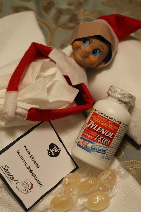 Poor sick Elf...even has a prescription from Santa to rest today! Sick Elf, Elf Fun, Christmas Time Is Here, From Santa, Brown Girl, Get Well Soon, 3d Projects, On The Shelf, The Elf