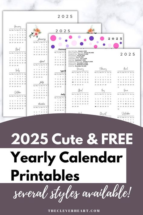 2025 yearly calendar printable 2025 Free Printable Calendar, Free Printable Calendars, Printable Yearly Calendar, Printable Calendars, Year Calendar, Printables Freebies, Cute Styles, Free Printable Calendar, Calendar Printable