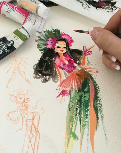 Hula Girl Hula Tattoo, Tiki Drawing, Liana Hee, Mermaid Drawings, Posca Art, Hawaiian Art, Arte Disney, Art Drawings Sketches, Tahiti