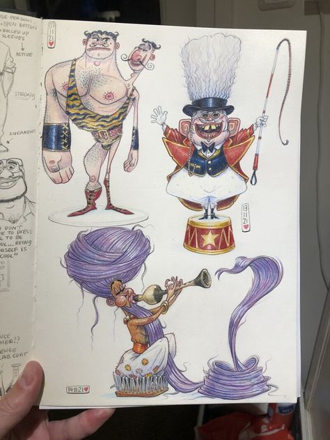 ArtStation - Welcome to the Circus, Jeremy Hoffman Welcome To The Circus, Circus Illustration, Sketchbook Challenge, Circus Characters, Concept Sketches, Circus Art, Book Illustration Art, Artist Sketchbook, Cartoon Sketches