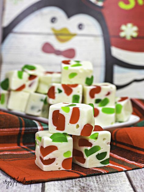 Christmas Gumdrop Nougat Recipe - CrystalandComp.com Hanukah Cookies, Christmas Gumdrop Nougat, Christmas Nougat, Gumdrop Nougat, Christmas Spritz Cookies, Chex Mix Christmas, Nougat Recipe, Fun Holiday Treats, Nut Bread Recipe