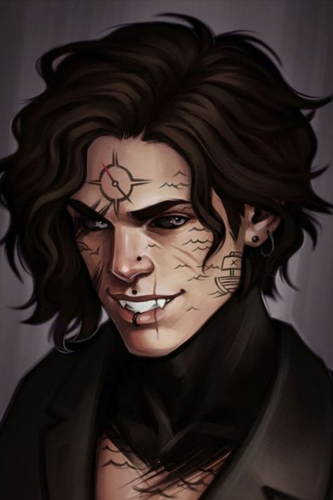 Dnd Character Portraits Male Human, Androgynous Male Character Art, Fallen Aasimar Dnd Male, Black Dnd Characters Male, Dhampir Character Art, Dhampir Male Art, Characters With Scars, Aasimar Dnd Male, Vampire Character Art Male