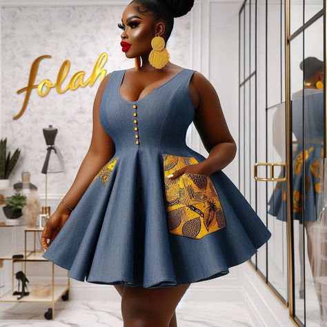 FOLAH SIGNATURE | Cultural fusion at its finest where African prints meets American classic .I referred to these as “Ankara vibes on denim streets “. Which… | Instagram Cute African Dresses, Folah Signature, Lagos Fashion, Classy Short Dresses, Shweshwe Dresses, African Print Dress Ankara, African Dresses Modern, African Inspired Clothing, African Fashion Women Clothing