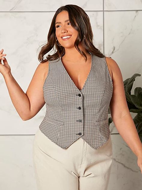 Waistcoat Woman Outfit, Blazer Vest Outfit, Waistcoat Outfit, Plus Size Blazers, Vest Outfits For Women, Blazer Plus Size, Waistcoat Woman, Plus Size Suits, Plus Size Blazer