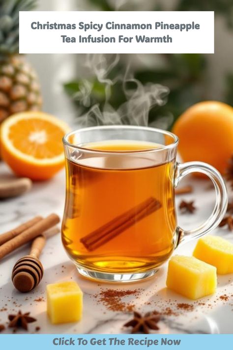 Spicy cinnamon pineapple tea infusion for warmth and comfort during chilly winter days. Cinnamon Pineapple, Infused Recipes, Hot Tea Recipes, Spiced Cocktail, Pineapple Tea, Tea Infusion, Black Tea Leaves, Cinnamon Tea, Fresh Spices