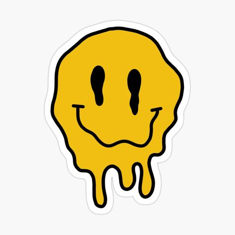 Droopy Smiley Faces, Melting Smiley Face, Smiley Face Tattoo, Melting Face, Weird Stickers, Stickers Cool, Face Stickers, Face Tattoo, Stay Happy