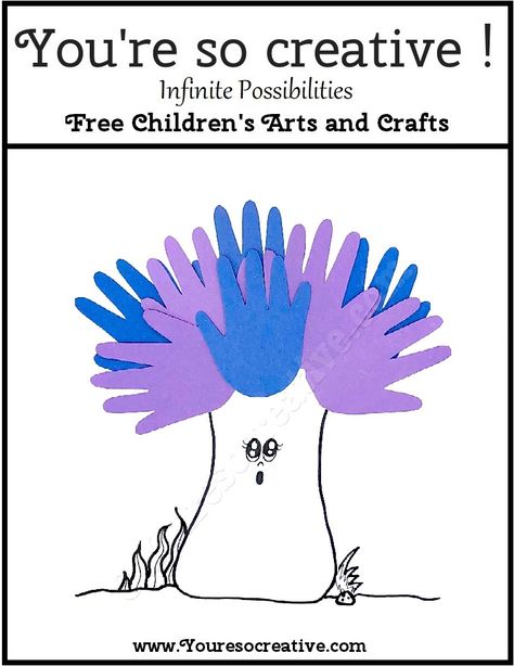 Sea Anemone Hand Prints Sea Anemone Craft, Kids Crafts Toddlers, Kids Craft Projects, World Ocean Day, Kindergarten Rocks, Project House, Free Preschool Printables, Toddler Stuff, Sea Anemone