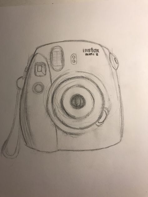 Drawing Of Polaroid, Poloroid Camera Drawing Simple, Sketch Of A Camera, How To Draw A Polaroid Camera, Polaroid Pictures Drawing Ideas, Polaroid Camera Drawing Art, Camera Sketch Drawings, Polaroid Sketch Drawings, Camera Sketch Simple