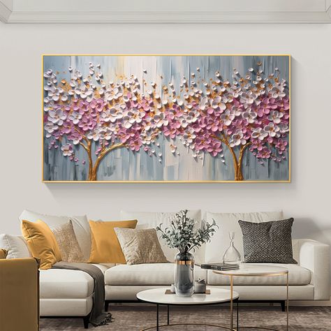 Abstract Tree Painting, Painting Bedroom, Pink Forest, Forest Painting, Palette Knife Painting, Canvas Abstract, Abstract Tree, Large Canvas Art, Textured Art