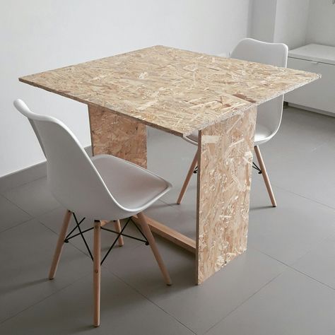 Osb Table, Tabletop Diy, Osb Furniture, Tall Desk, Osb Wood, Osb Board, Diy Table Top, Rental House, Eames Chairs