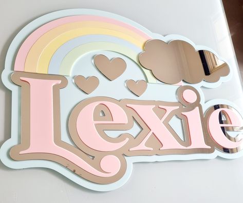 Rainbow Name Sign, Pastel Rainbow Nursery, Chocolate Table, Rainbow Names, Nursery Rainbow, Laser Printing, Nursery Name Sign, Colour Colour, Name Plaque