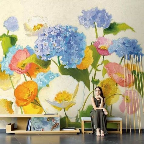 Hydrangea Mural, Hydrangea Wall, Mural Home, Flower Mural, Hydrangea Flowers, Hanging Flowers, Hydrangea Flower, Big Flowers, Wallpaper Wall