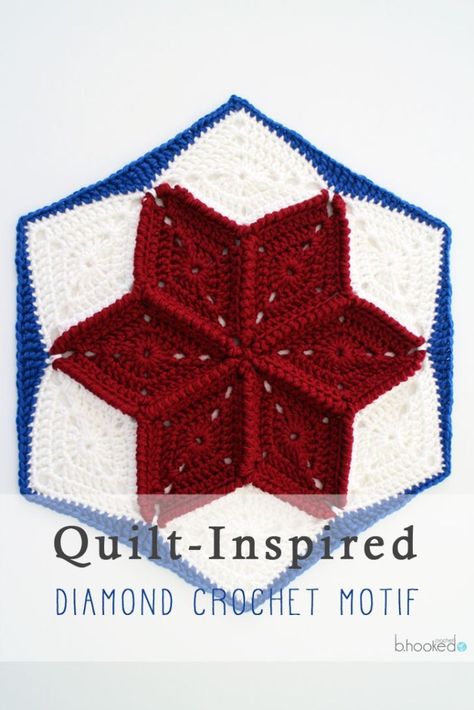 Quilt-Inspired Crochet Star Hexagon - B.Hooked Crochet | Knitting Crochet Diamond, Diamond Crochet, Reverse Single Crochet, Crochet Star, Crochet Motif Patterns, Crochet Abbreviations, Crochet Supplies, Crochet Hexagon, Crochet Blocks