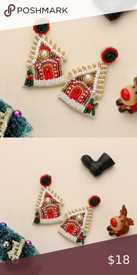 Christmas Felt Back Pearl Seed Beaded Gingerbread House Dangle Earrings Christmas Gingerbread House, Christmas Felt, Christmas Gingerbread, Gingerbread House, Shop Earrings, Seed Beads, Gingerbread, Seeds, Dangle Earrings