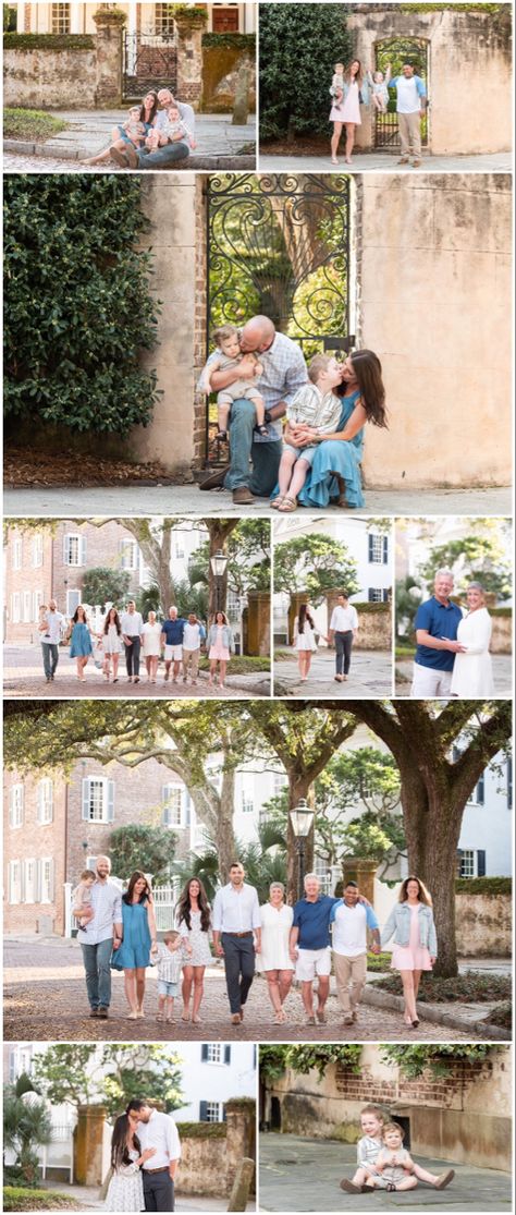 Extended family photography session in historic downtown Charleston. Family Photos Downtown, Charleston Family Photos, Downtown Family Photoshoot, Downtown Charleston Family Photos, Charleston Photo Spots, Family Photos Charleston Sc, Downtown Charleston Maternity Photos, Downtown Family Session, Charleston Sc Couple Photos