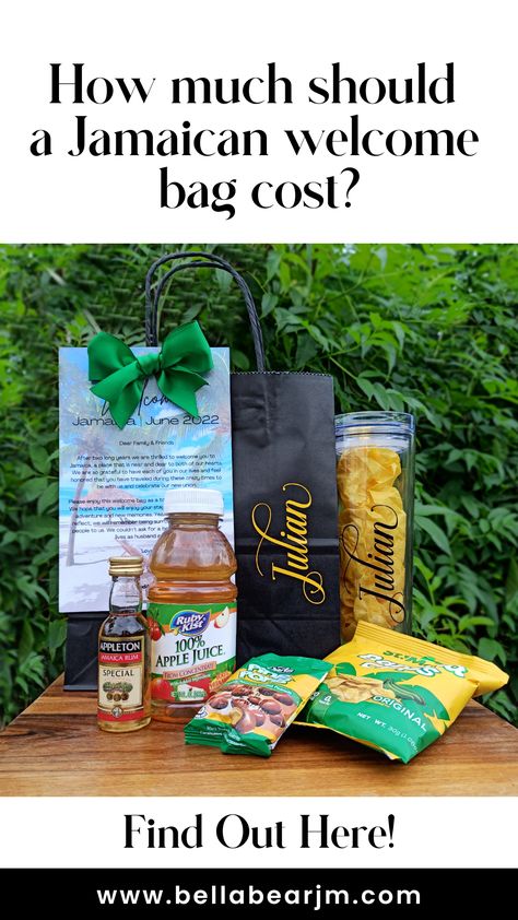 Wondering how much to budget for your Jamaican welcome bags? Discover the perfect price range and create memorable welcome bags for your guests. #JamaicanWedding #WelcomeBags #JamaicanWelcomeBags #JamaicaWelcomeBags Destination Wedding Bags, Jamaica Destination Wedding, Destination Wedding Welcome Bags, Jamaican Wedding, Destination Wedding Favors, Destination Wedding Welcome Bag, Wedding Renewal, Jamaica Wedding, Renewal Wedding