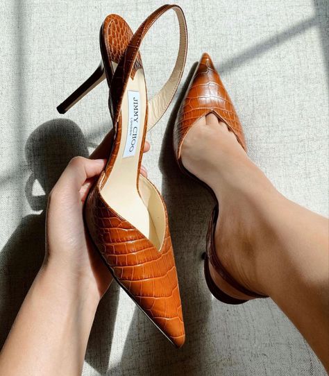 orange jimmy choo heels Vintage Jimmy Choo Heels, Jimmy Choo Heels Outfit, Sandal Heels Outfit, Brown Dress Shoes Women, Jimmy Choo Boots, Shoes Heels Classy, Jimmy Choo Heels, Outfit Chic, Classy Shoes