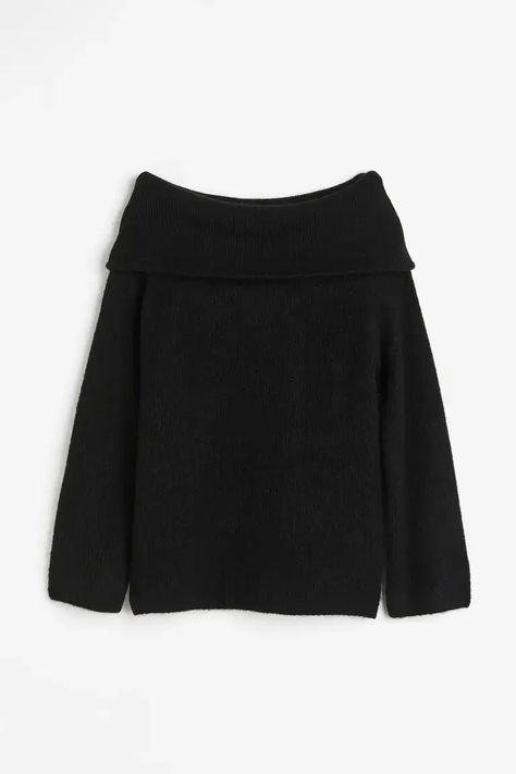 Fall Wardrobe Basics, Off The Shoulder Jumper, Long Denim Skirt, Black Off Shoulder, Suede Boots Knee High, Off Shoulder Sweater, Sweater Black, Knit Jumper, Shoulder Sweater