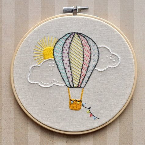 Hot Air Balloon Embroidery Hoop Wall by LittleLDesignsShop on Etsy Hot Air Balloon Embroidery, Air Balloon Embroidery, Embroidery Hoop Art Tutorial, Balloon Embroidery, Hoop Art Wall, Embroidery Hoop Art Diy, Embroidery Stitches Beginner, Embroidery Hoop Wall, Embroidery Hoop Wall Art