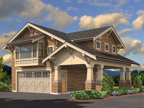 Carriage House Plan, 035G-0015 Adu Layout, Plan Carport, Efficiency Kitchen, Attached Carport, Carport Design, Cars Garage, Craftsman Garage, Plan Garage, Apartment Plan