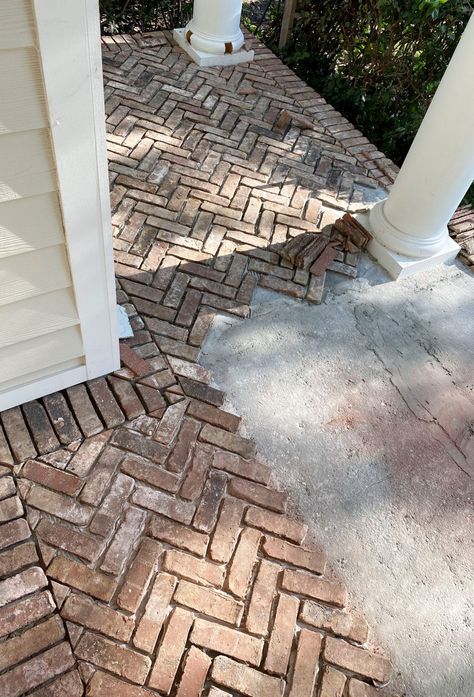 Brick Porch, Concrete Painting, Front Porch Makeover, Brick Projects, Brick Walkway, Porch Floor, Porch Makeover, Painting Concrete Porch, Painted Concrete Porch