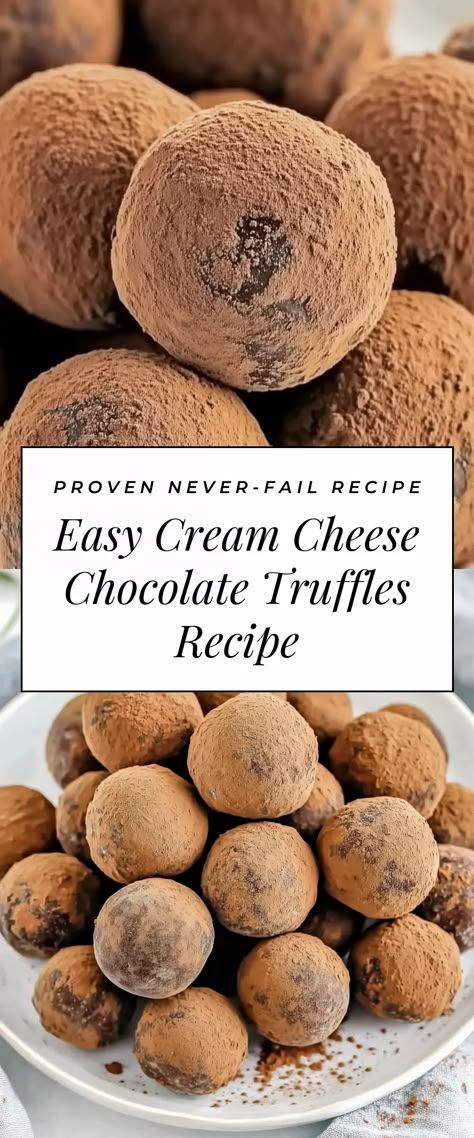 Image for Easy Cream Cheese Chocolate Truffles Recipe Chocolate Cream Cheese Truffles, Cream Cheese Fudge Easy, Easy Chocolate Truffles 3 Ingredients, Chocolate Truffle Recipes, Homemade Truffles Chocolate, Kahlua Truffles, Truffles Recipe Easy, Cream Cheese Desserts Easy, Cream Cheese Truffles