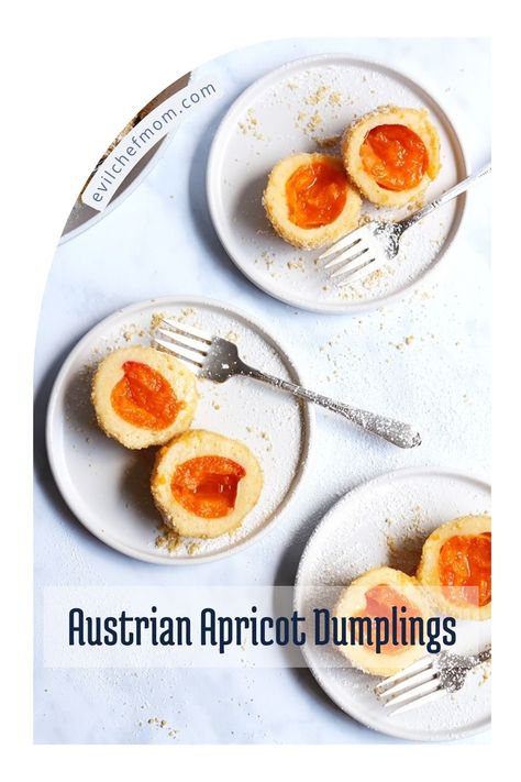 Austrian Apricot Dumplings Apricot Dumplings, Stuffed Apricots, Apricot Filling For Kolaches, Country Peach Dumplings, Apricot Danish Pastries, Fresh Bread Crumbs, Frozen Dumplings, Dessert Places, Sour Cream Sauce