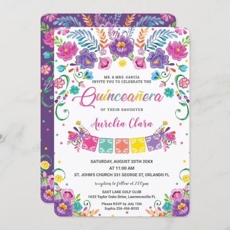 Chic Mexican Floral Flowers Quinceañera 15 Anos Invitation 15 Invitations, Mexican Invitations, Folk Art Floral, Quinceanera Invitation, Folk Art Flowers, Quinceanera Party, Mexican Party, Quinceanera Invitations, Sweet 15