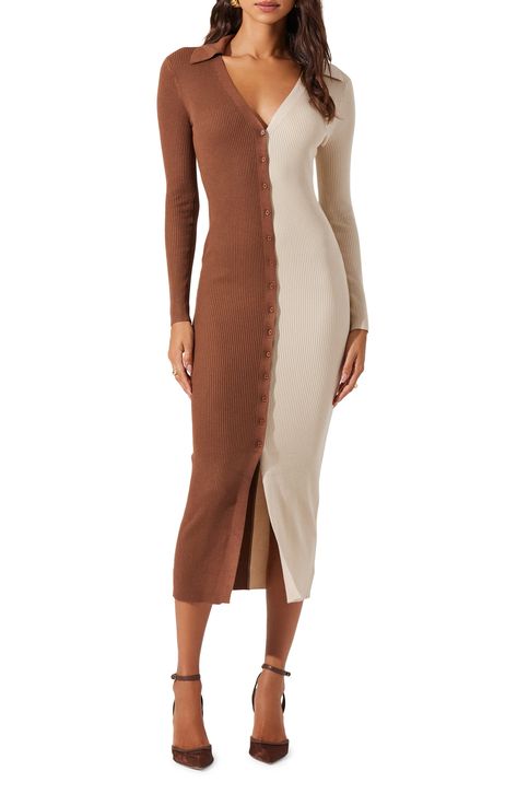 ASTR the Label Long Sleeve Two-Tone Sweater Dress available at #nordstromrack Johnny Collar, Astr The Label, Daytime Dresses, Sweaters And Leggings, Dress Romper, Sweater Weather, Jeans Dress, The Label