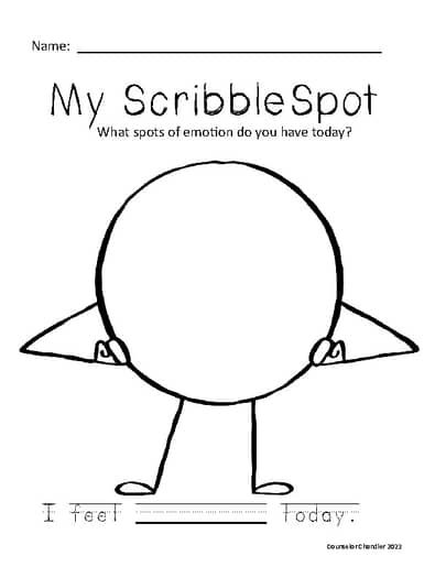 Scribble Spot feelings check in (color/trace/write) by Counselor Chandler Scribble Spot Activities, Identifying Emotions Activities For Kids, Little Spot Of Feelings Activities, School Counselor Activities, Emotional Learning Activities, Play Therapy Activities, Finish The Sentence, Group Therapy Activities, Spot Books