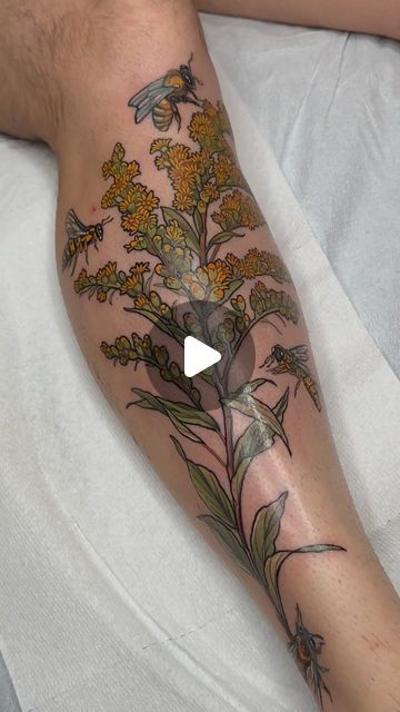 Goldenrod Flower Tattoo, Golden Rod Tattoo, Goldenrod Tattoo, Goldenrod Flower, Fern Tattoo, Favorite Tattoos, Bees And Wasps, Honey Bees, Tattoos And Piercings