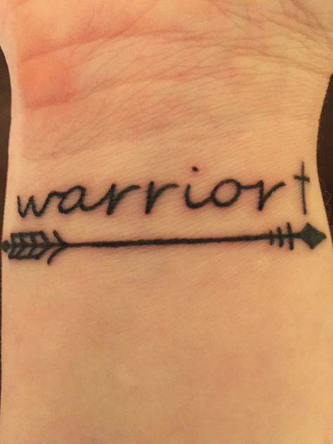 My first tattoo - I am a warrior! Warrior Wrist Tattoo, Warrior Tattoo Meaning, Women Warrior Tattoo, Warrior Tattoos For Women, Tattoos Cursive, Divergent Tattoo, Wrist Tatoo, Remember Tattoo, Fighter Tattoo