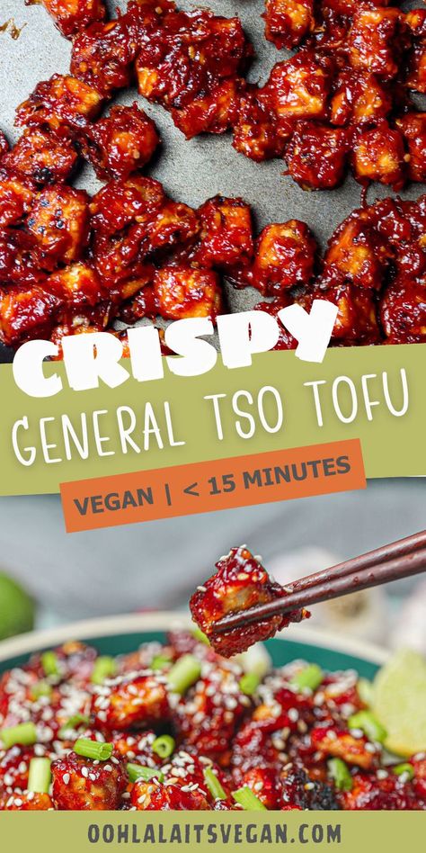 collage of General Tso Tofu for Pinterest pin Stove Top Tofu, Vegetarian General Tso, Butter Chicken Tofu Recipe, Easy Tofu Dinner Recipes, Sprouted Tofu Recipes, Best Vegan Tofu Recipes, Vegan General Tso Tofu, Tofu Broccoli Recipes, Stir Fry Tofu Recipes