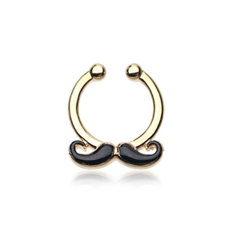 PRICES MAY VARY. Golden Classic Mustache Fake Septum Clip-On Ring High Quality | Comfortable to Wear Material: Brass, Type: Fake Septum Sold Individually. Bull Nose Ring, Nose Ring Sizes, Double Nose Ring, Faux Septum Ring, Faux Septum, Nose Ring Jewelry, Double Cartilage Piercing, Unisex Earrings, Fake Nose Rings