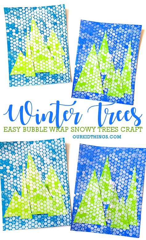 Bubble Wrap Winter Trees Art Craft - Our Kid Things Winter Open Ended Art Preschool, Bubble Wrap Christmas Tree, Winter Tree Art Projects For Kids, Winter Art And Crafts For Preschool, Winter Tree Art For Kids, Preschool Winter Art Projects, Winter Art Kids, Preschool Winter Art, Winter Tree Craft